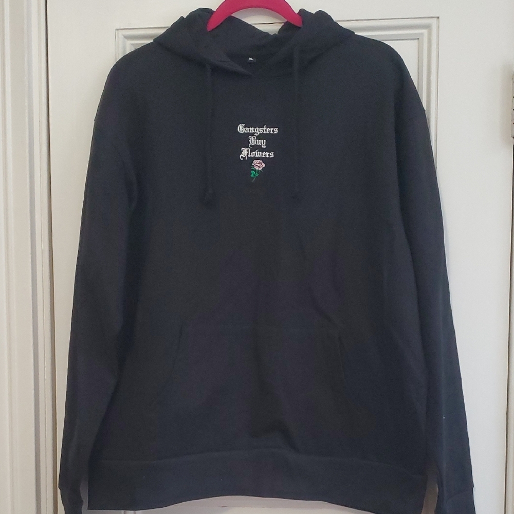 Stylish Black Hoodie with Embroidered Detail